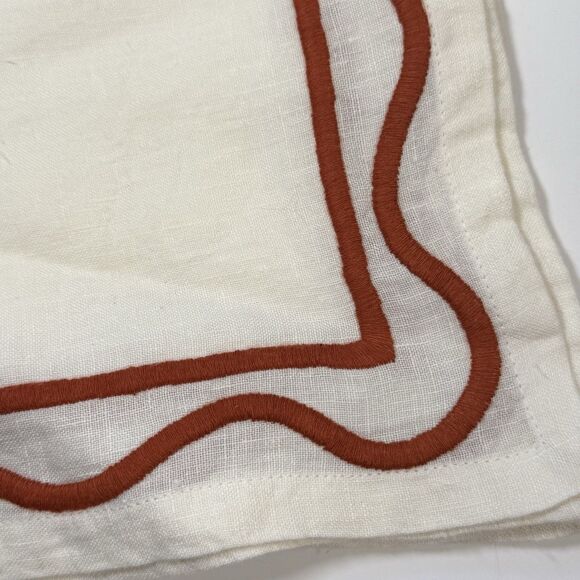 Misette ColorBlock Embroidered Linen Napkin Set Of 4 In Rust 20”x20” New - Picture 6 of 7